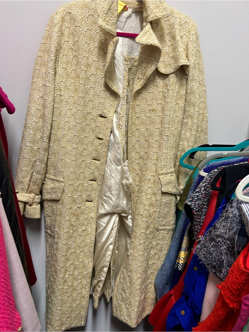 J. Crew Cream Tweed Long Trench Coat
